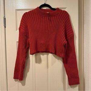 NWOT Zara Burnt Red Ribbed Knit Cropped Sweater Women’s M